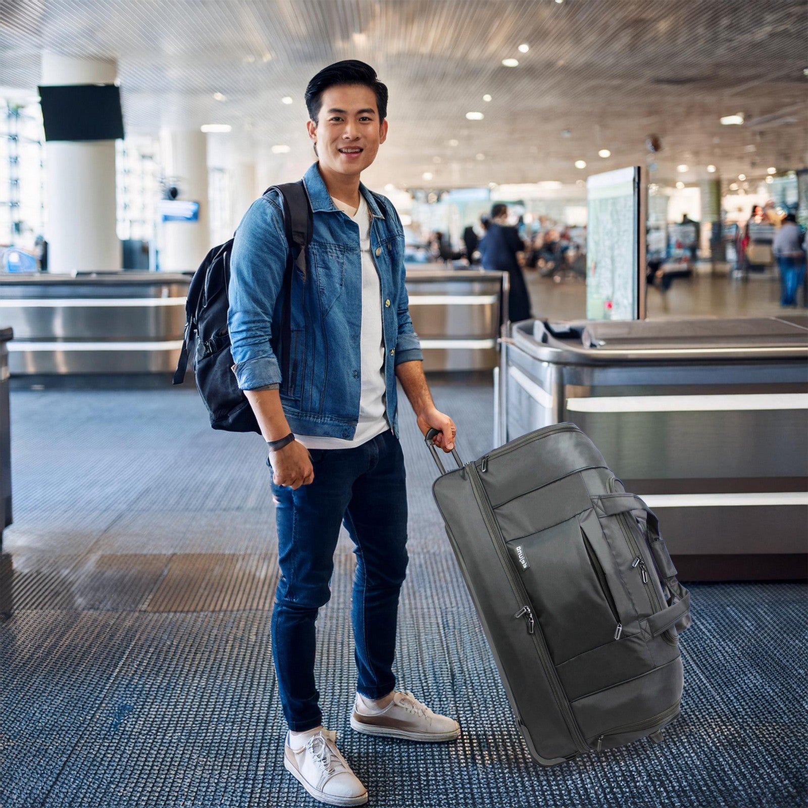 World Traveler Dejuno 30-Inch Nylon Rolling Duffel Bag with Drop Bottom