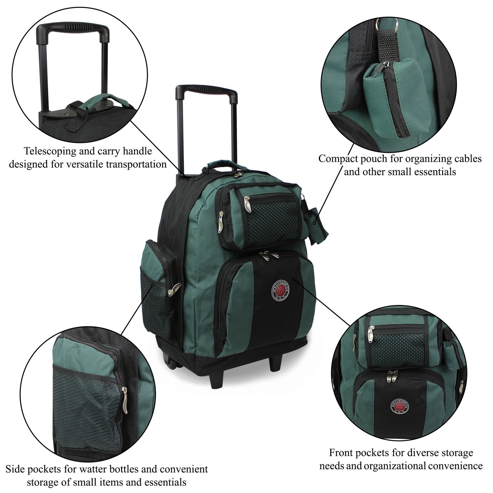 World Traveler Transworld 22-Inch Carry-On Rolling Backpack Airline Ap